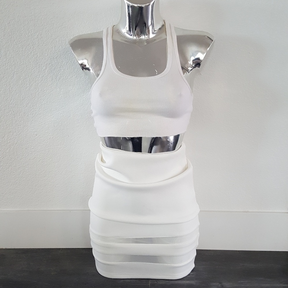 White Mesh Detailed Divided High Waisted Midi